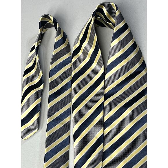 Bergamo New York Tie Yellow Blue Striped Mens Handmade Necktie 3 1/4" x 57" - Picture 4 of 9
